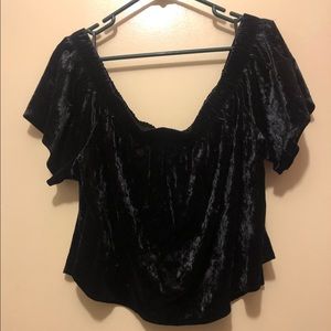Off the shoulder/ open shoulder velvet top